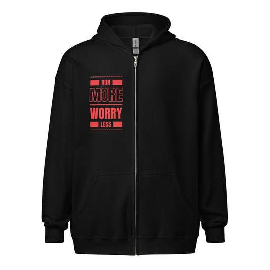 RUN MORE WORRY LESS  ZIP HOODIE, FRONT & BACK PRINT - Motivational Running Club