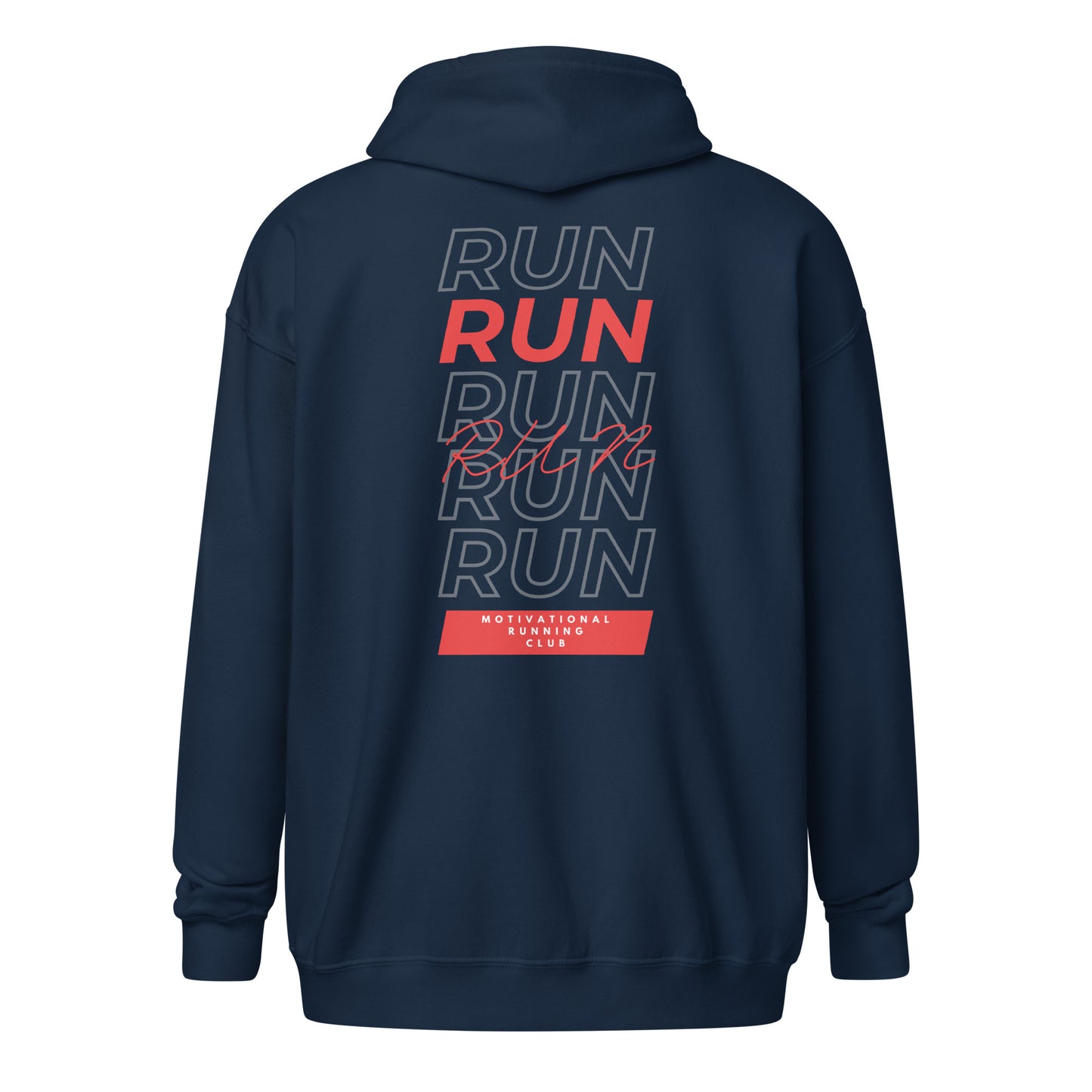 RUN MORE WORRY LESS  ZIP HOODIE, FRONT & BACK PRINT - Motivational Running Club