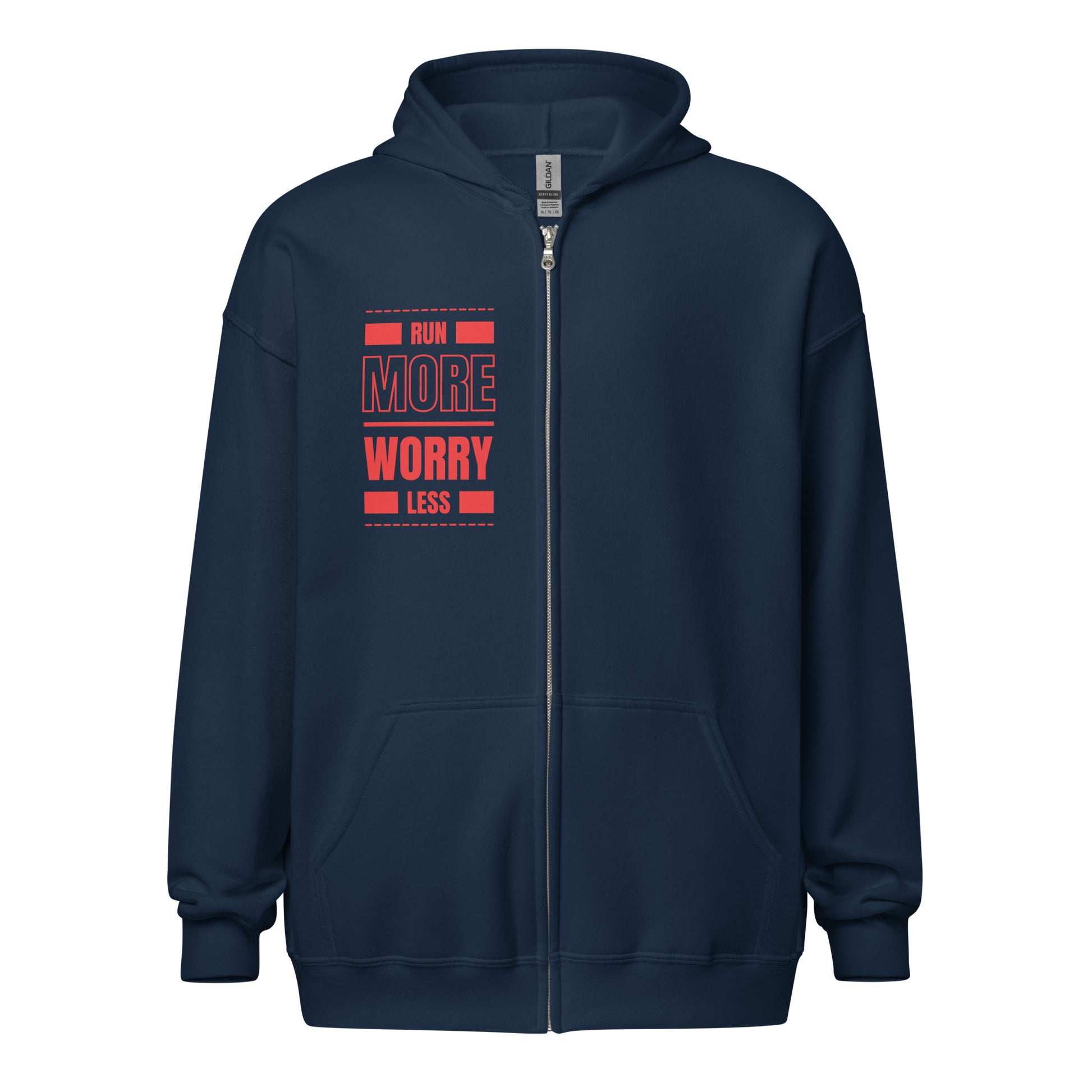 RUN MORE WORRY LESS  ZIP HOODIE, FRONT & BACK PRINT - Motivational Running Club