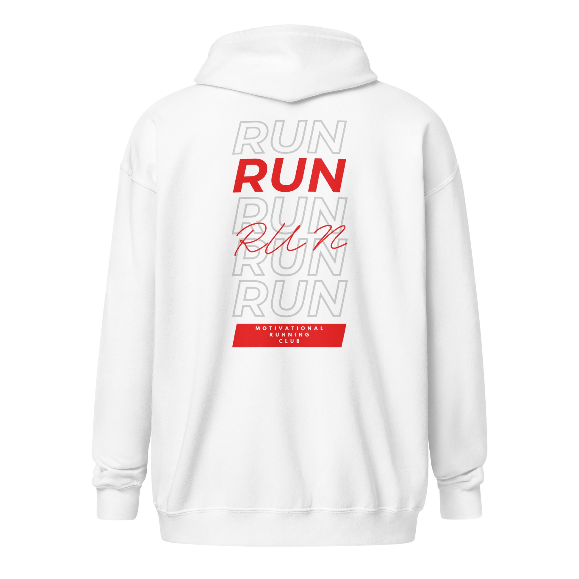 RUN MORE WORRY LESS  ZIP HOODIE, FRONT & BACK PRINT - Motivational Running Club