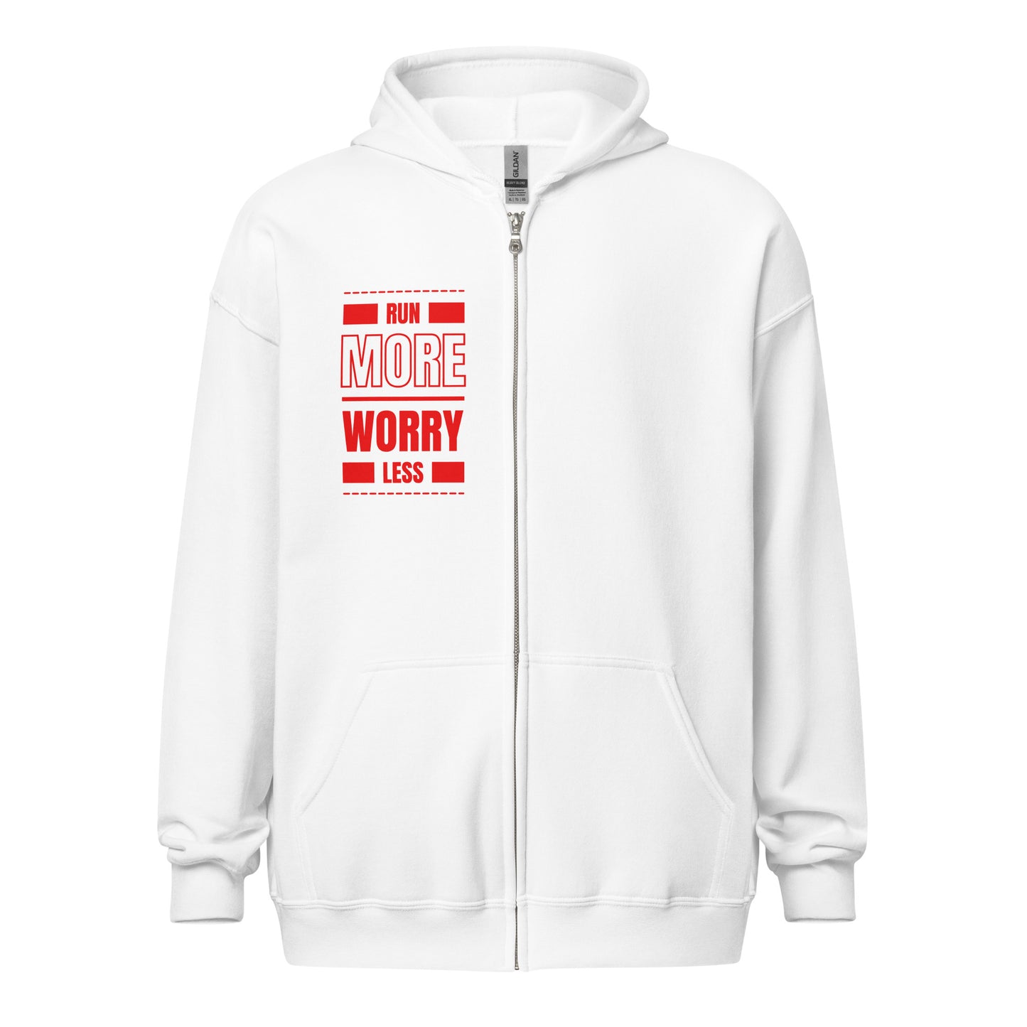 RUN MORE WORRY LESS  ZIP HOODIE, FRONT & BACK PRINT - Motivational Running Club